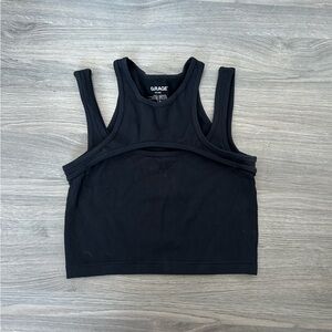 Garage Black Multi Layer Tank Gorpcore Cutout Tank Ribbed Seamless